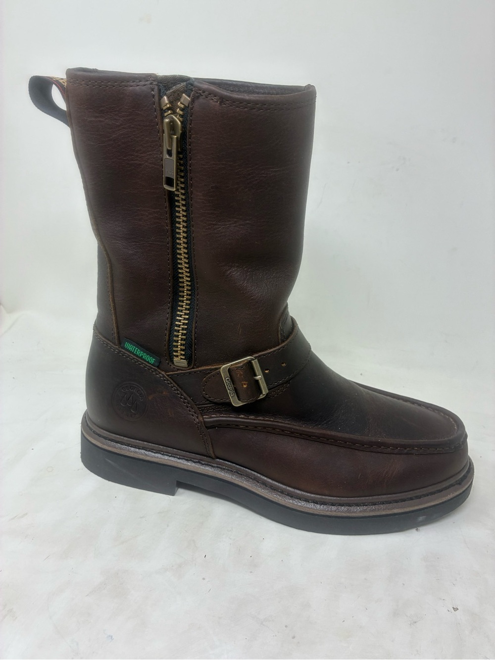 Georgia Boot Brown Leather Side-Zip Engineer Boot